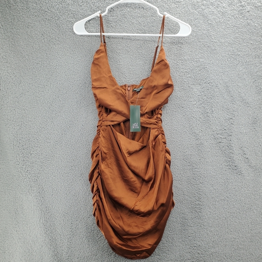 Wild Fable Dress Sleeveless Ruched Satin Bodycon Mini Copper Size Small NWT